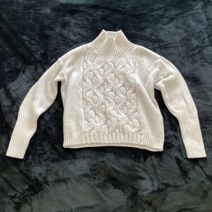 WHBM women’s, white, Frankie cable knit, mock, pullover, size medium sweater